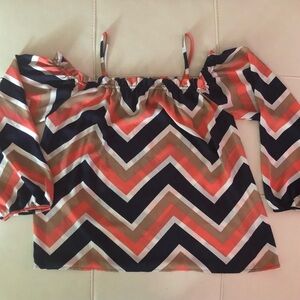 Tacera Orange and White Graphic Blouse